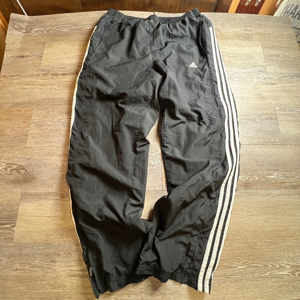 Adidas Track Pants Mens Large Black White ClimaProof 3-Stripe Wind Pants